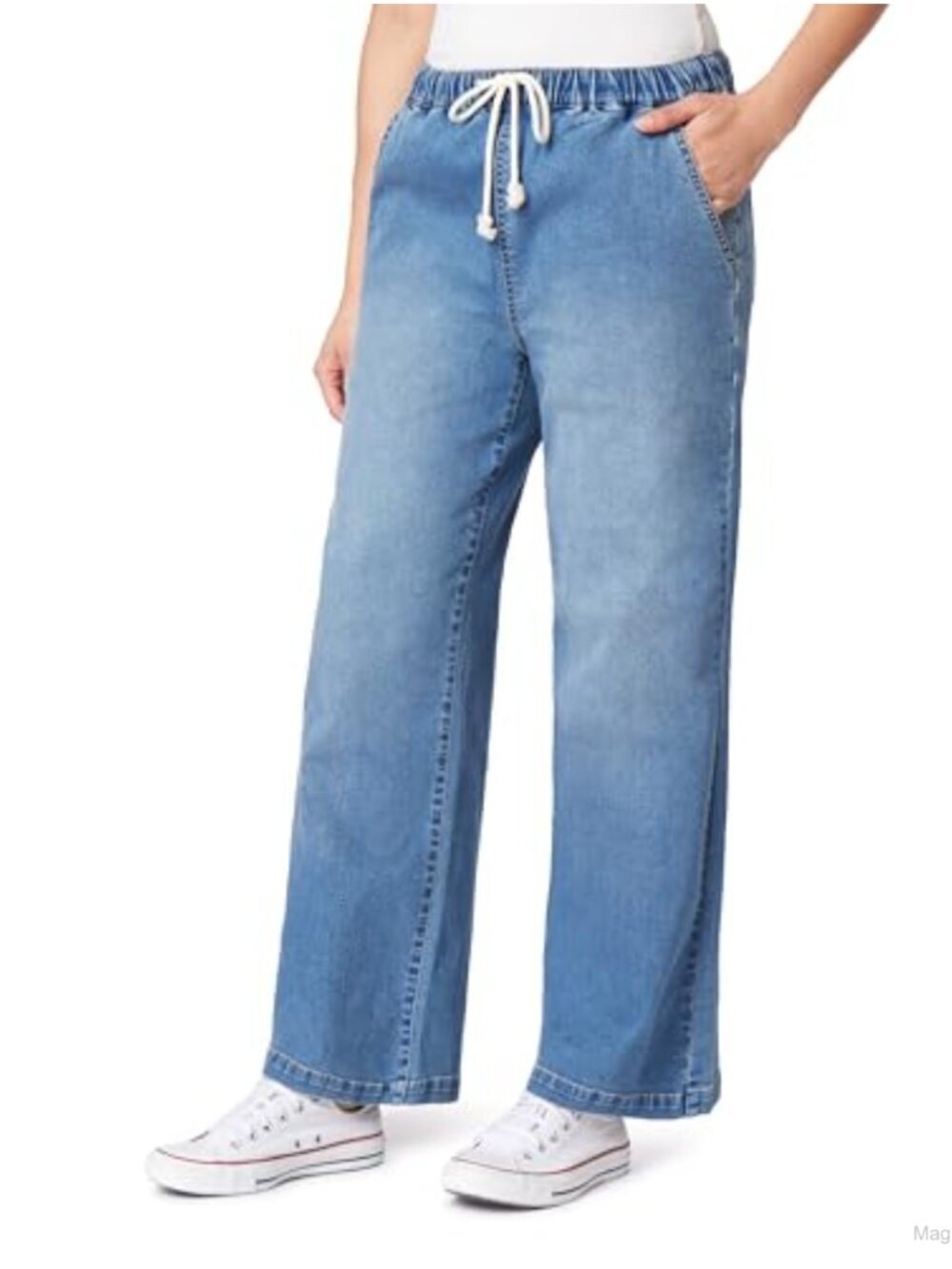 Women's Straight Leg Relaxed Fit Jeans Cotton Blend Stretch Drawstring